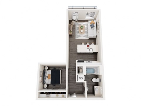 Floor plan for 1 bed, 1 bath, 592 sqft